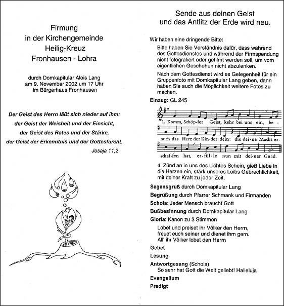 Programm des Firmgottesdienstes